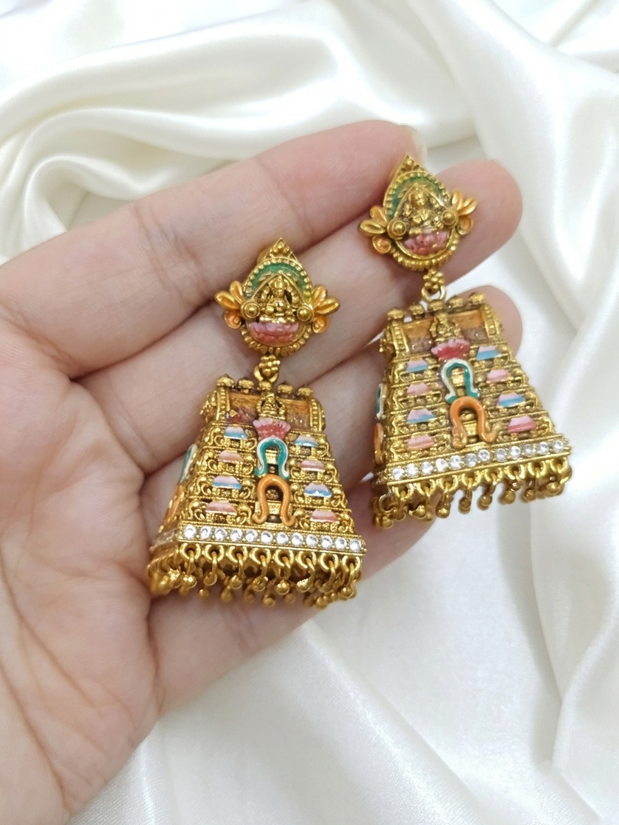 Enamel Gopuram Jhumka Earring