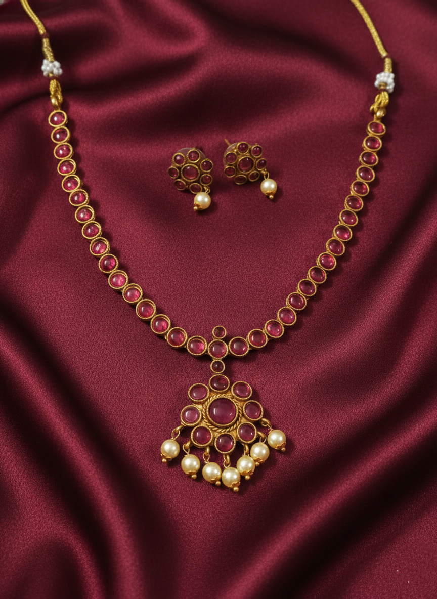 Low Budget Traditional Kemp Stone Necklace Set V1