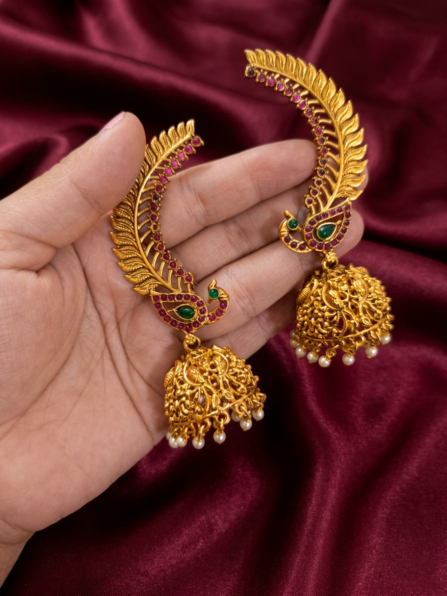 Peacock Earcuff Jhumka Earring V9