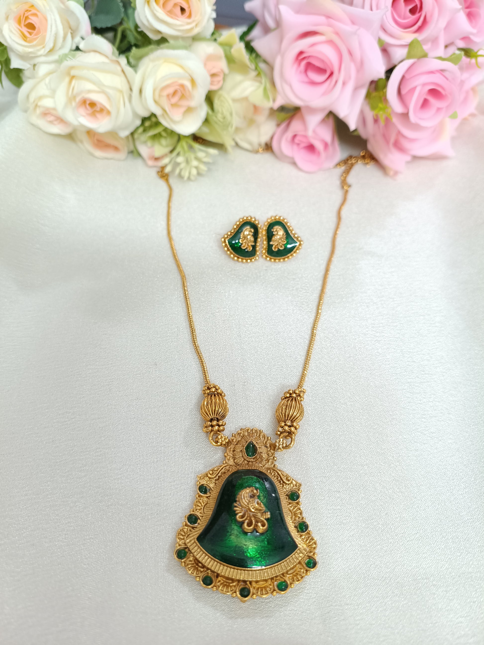 Enamel Peacock Pendant Necklace Set