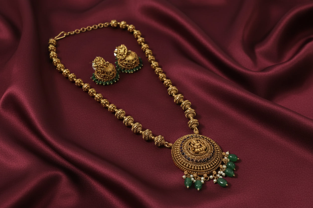 Lakshmi Pendant Mid Long Necklace Set V 10