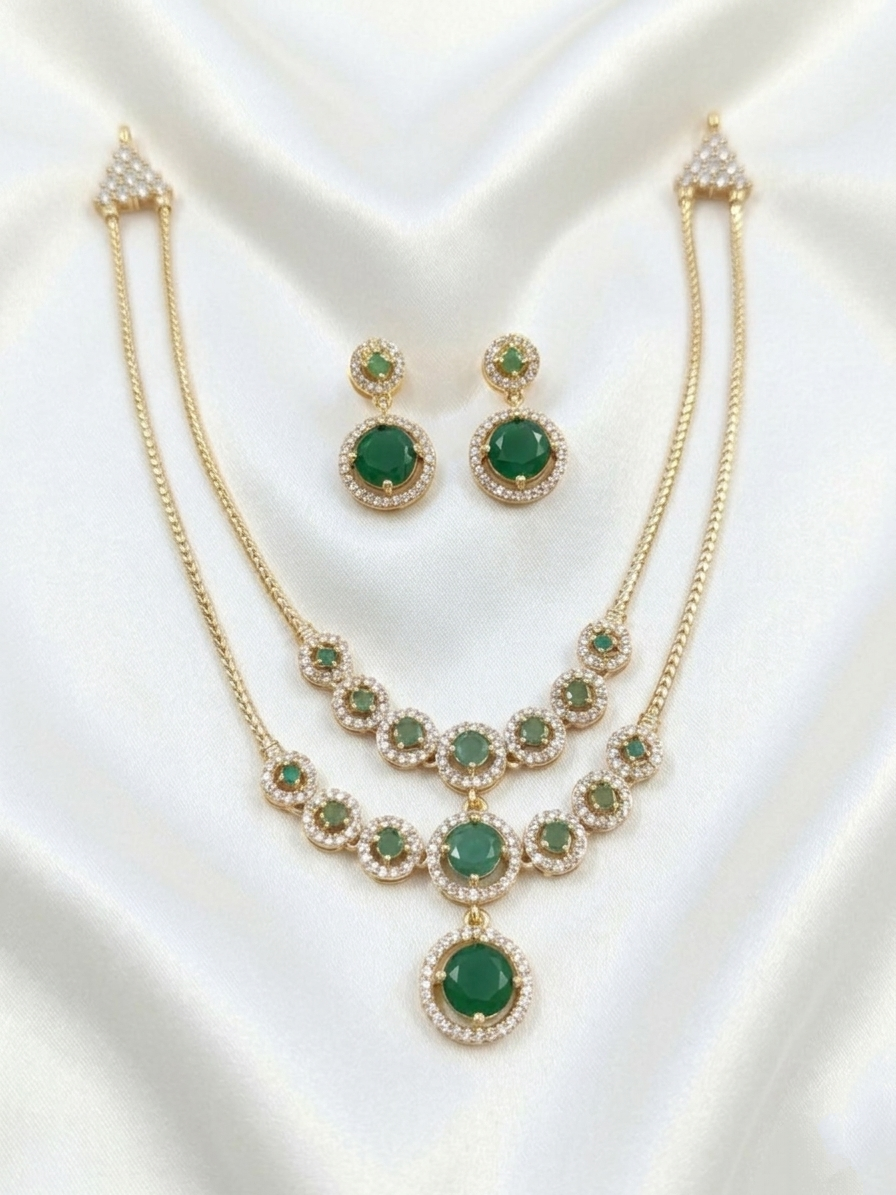 2 Layers AD Stone Necklace Set