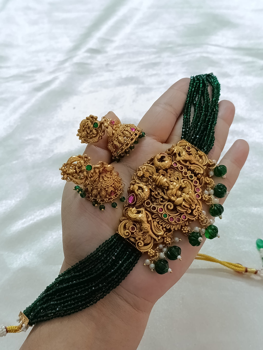 Green Bead Lakshmi Choker Set