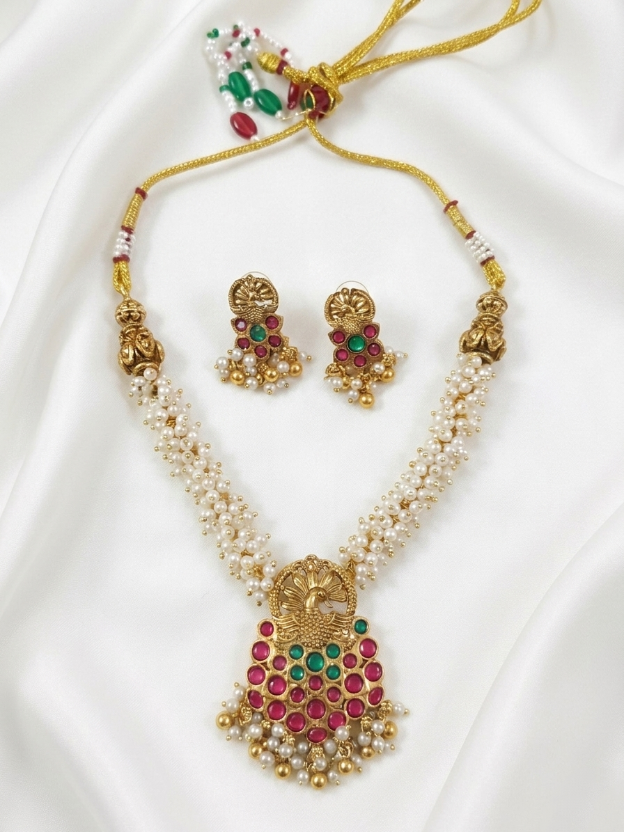 Heritage Peacock Pearl Necklace Set