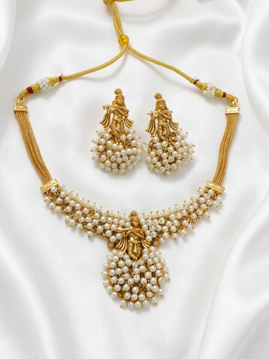 Matte Finish Krishna Beaded Necklace Set