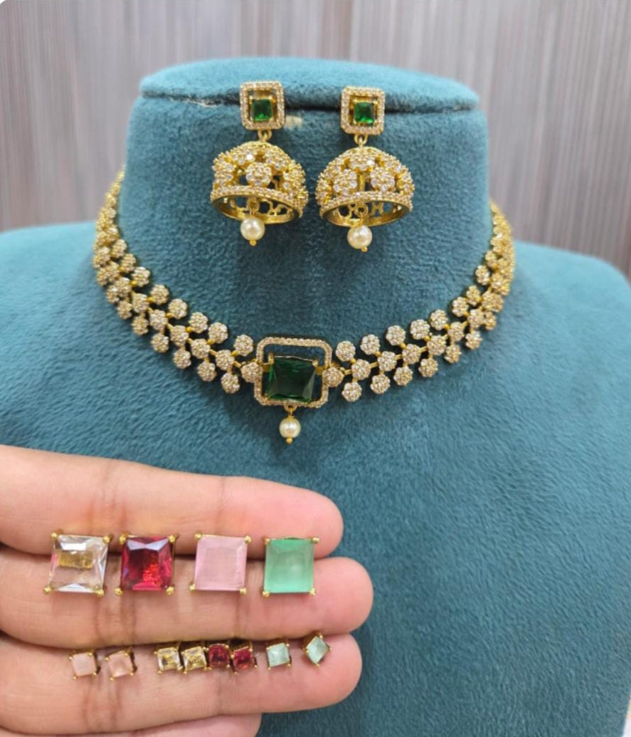 Changeable AD Stone Necklace Set V16