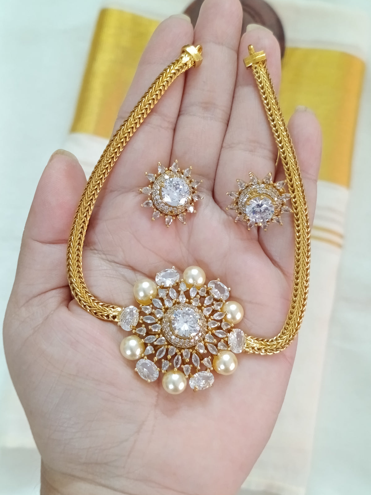 Premium Quality AD Floral Choker Set