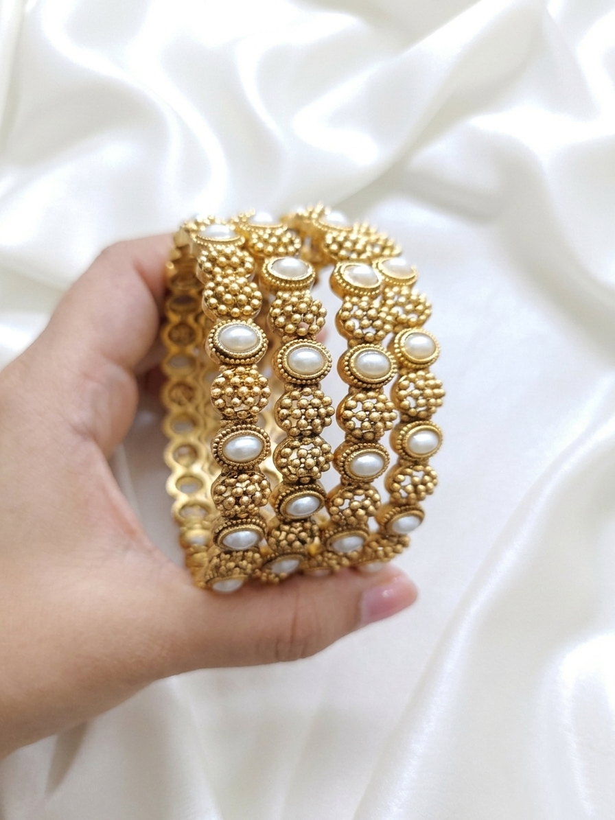 Matte Finish Pearl Bangle Set of 4