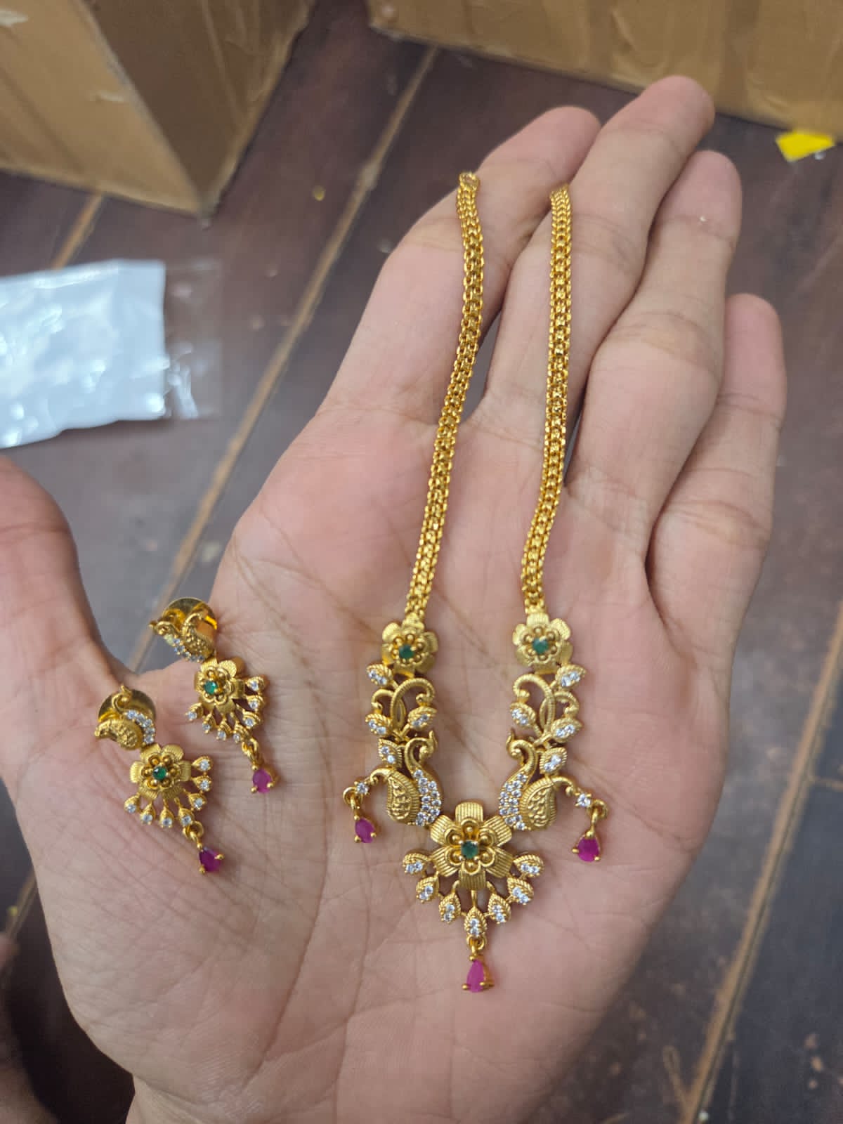AD Floral Peacock Necklace Set