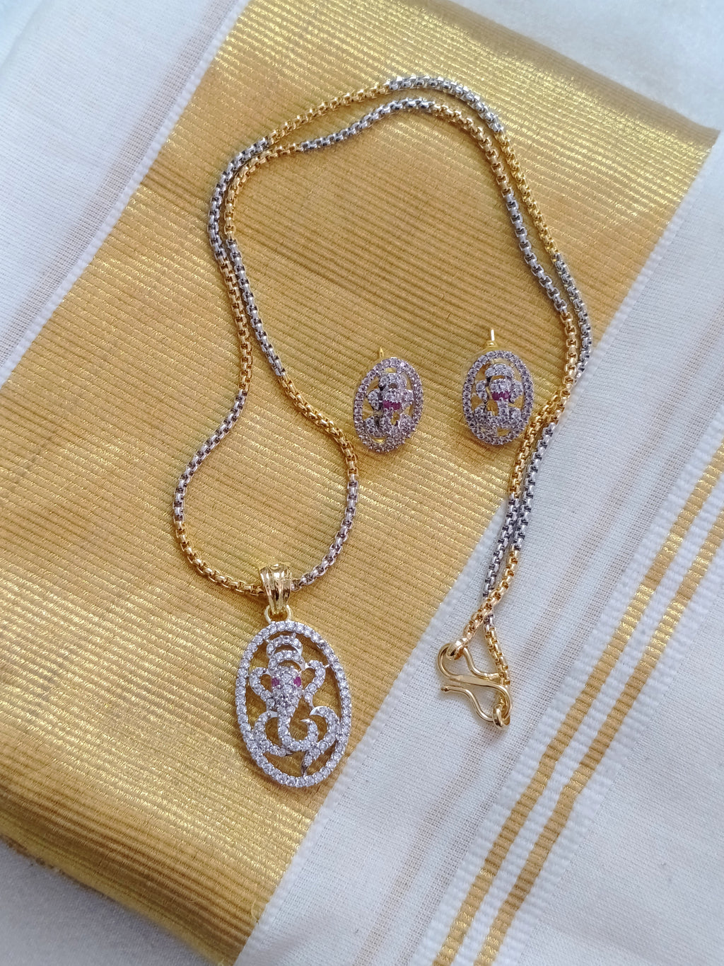 AD Ganesh Pendant Chain Set