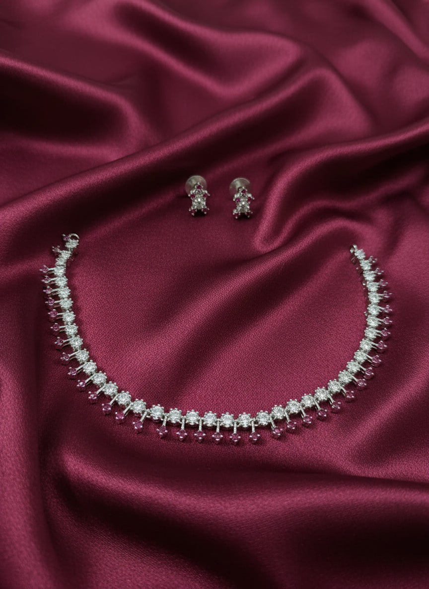 Rhodium Polish Simple AD Necklace Set