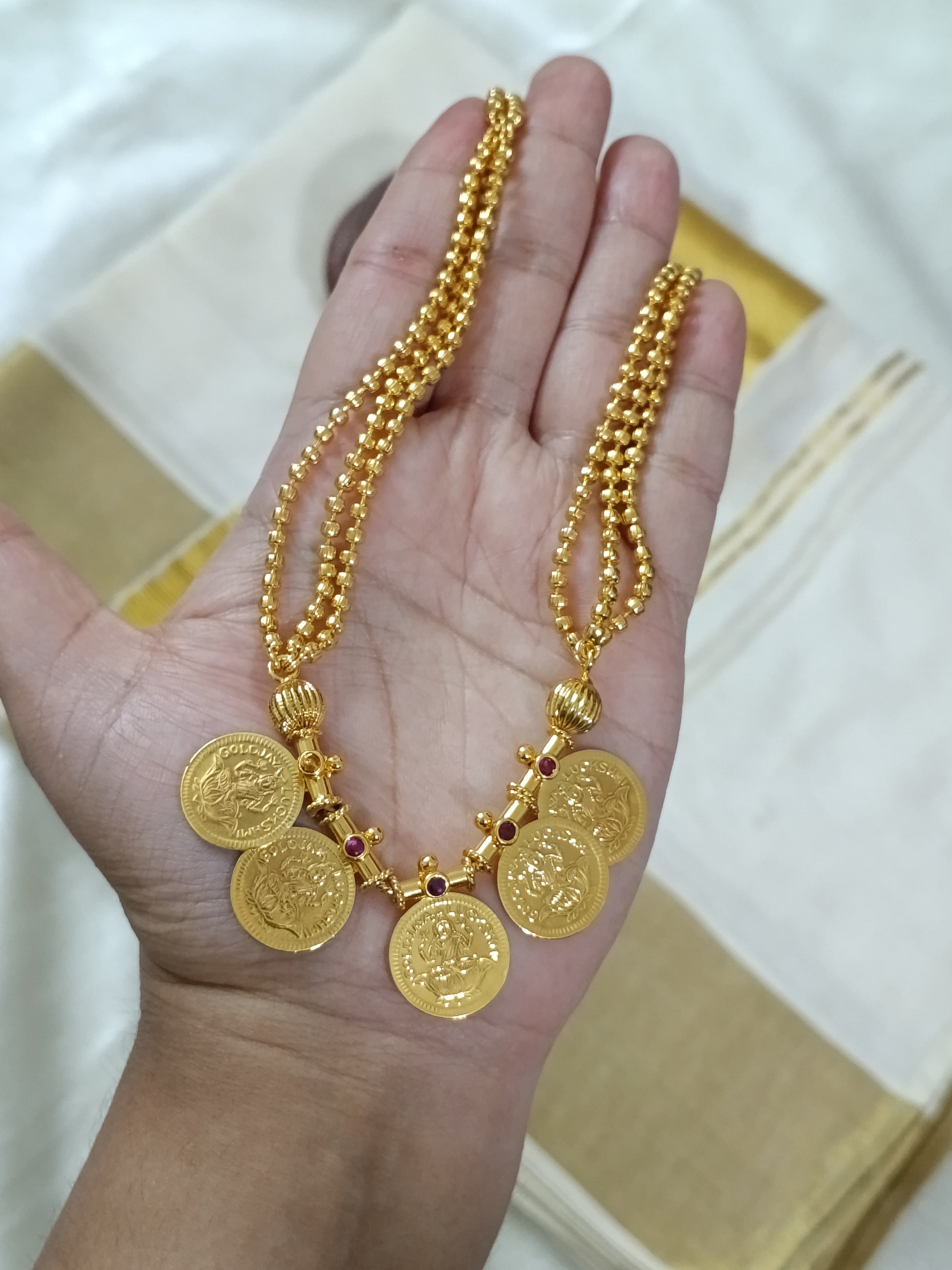 Micro Polish Coin Pendant Layer Mid Long Necklace