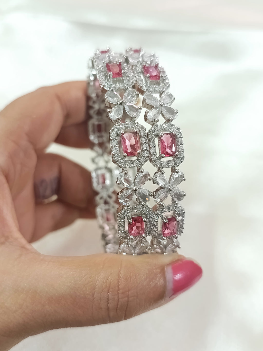 Rhodium Polish AD Bangle Set of 2