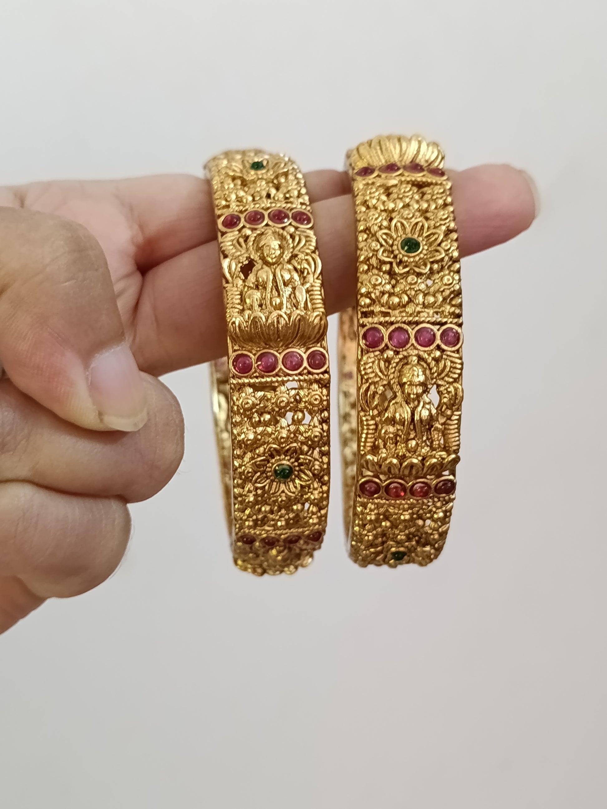 Matte Finish Lakshmi Broad Bangle of 2 V7
