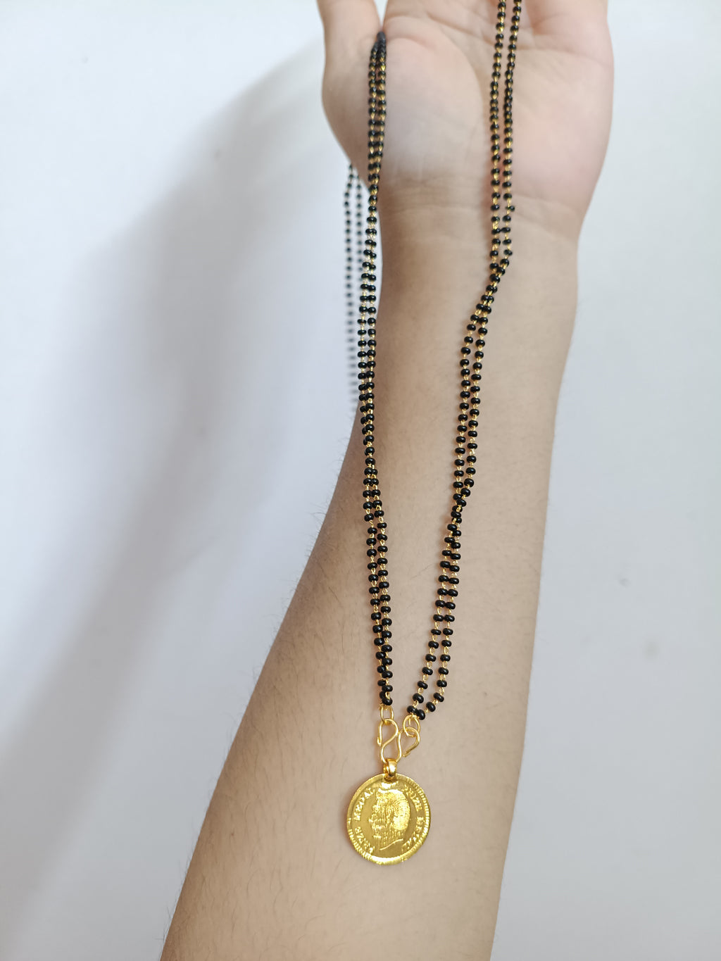 Micro Polish 2 Layer Black Bead With Non Idol CoinPendant (Detachable)