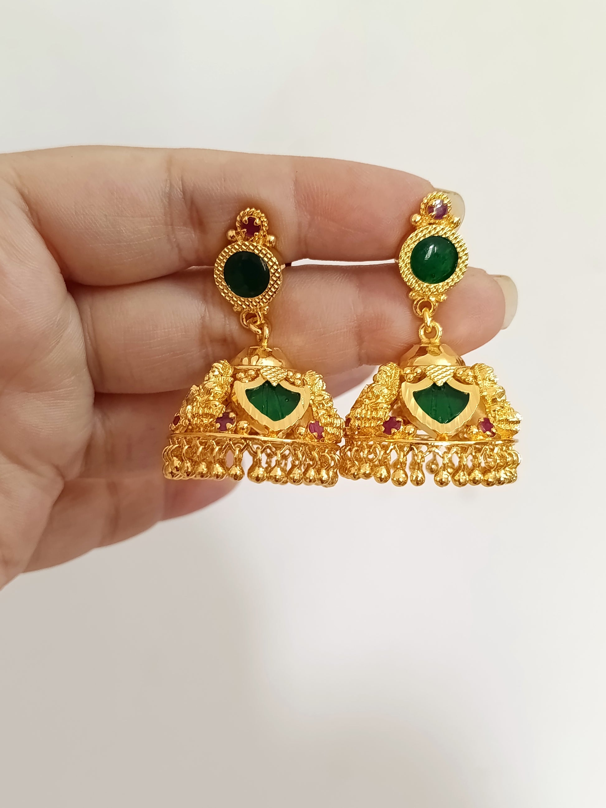 Micro Polish Palakka Jhumka Earring