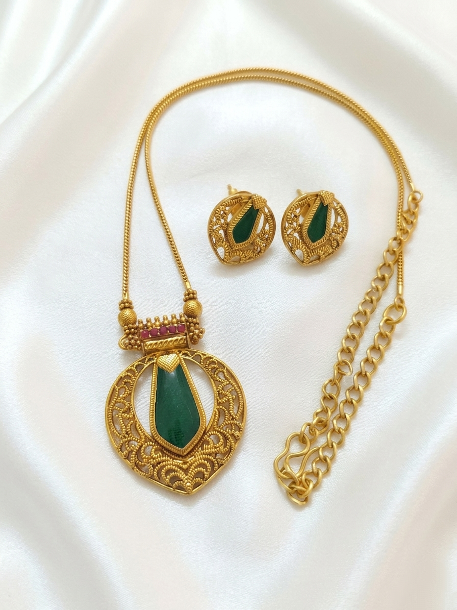 Low Budget Nagapadam Pendant Long Necklace Set