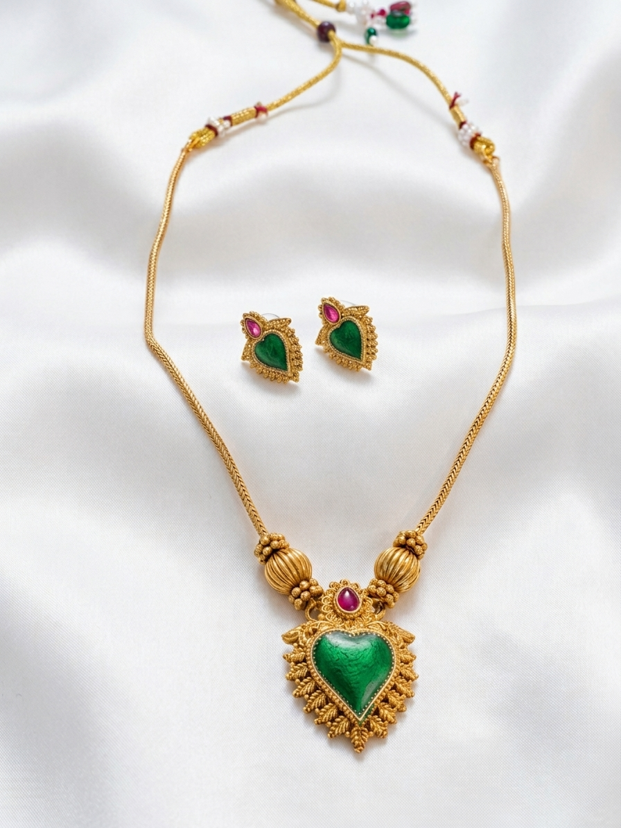 Low Budget Palakka Pendant Mid Long Necklace Set