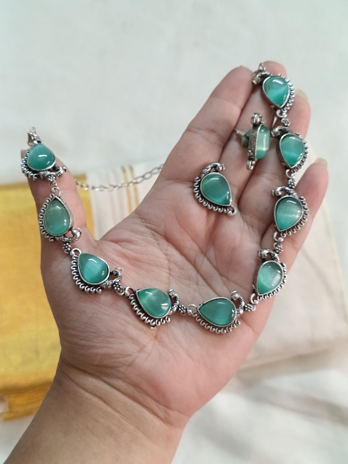 Black Metal Stone Necklace Set V01