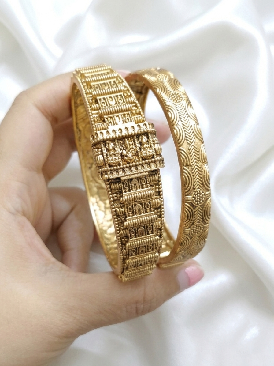 Temple Broad Bangle Set of 2