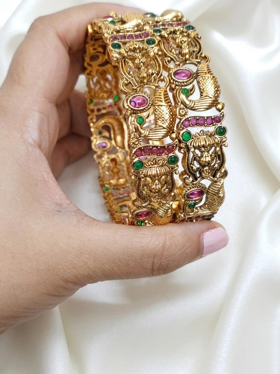 Matte Finish Peacock Lakshmi Bangle Set of 2 V2