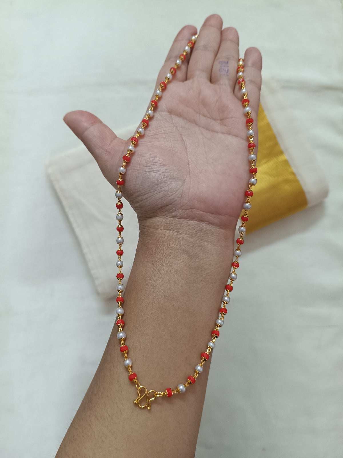 Micro Polish Coral - Pearl Duo Long Necklace