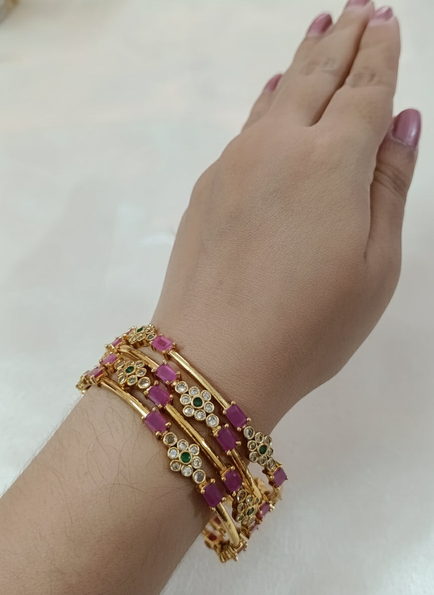 Pink Crush AD Flower Bangle Set of 4