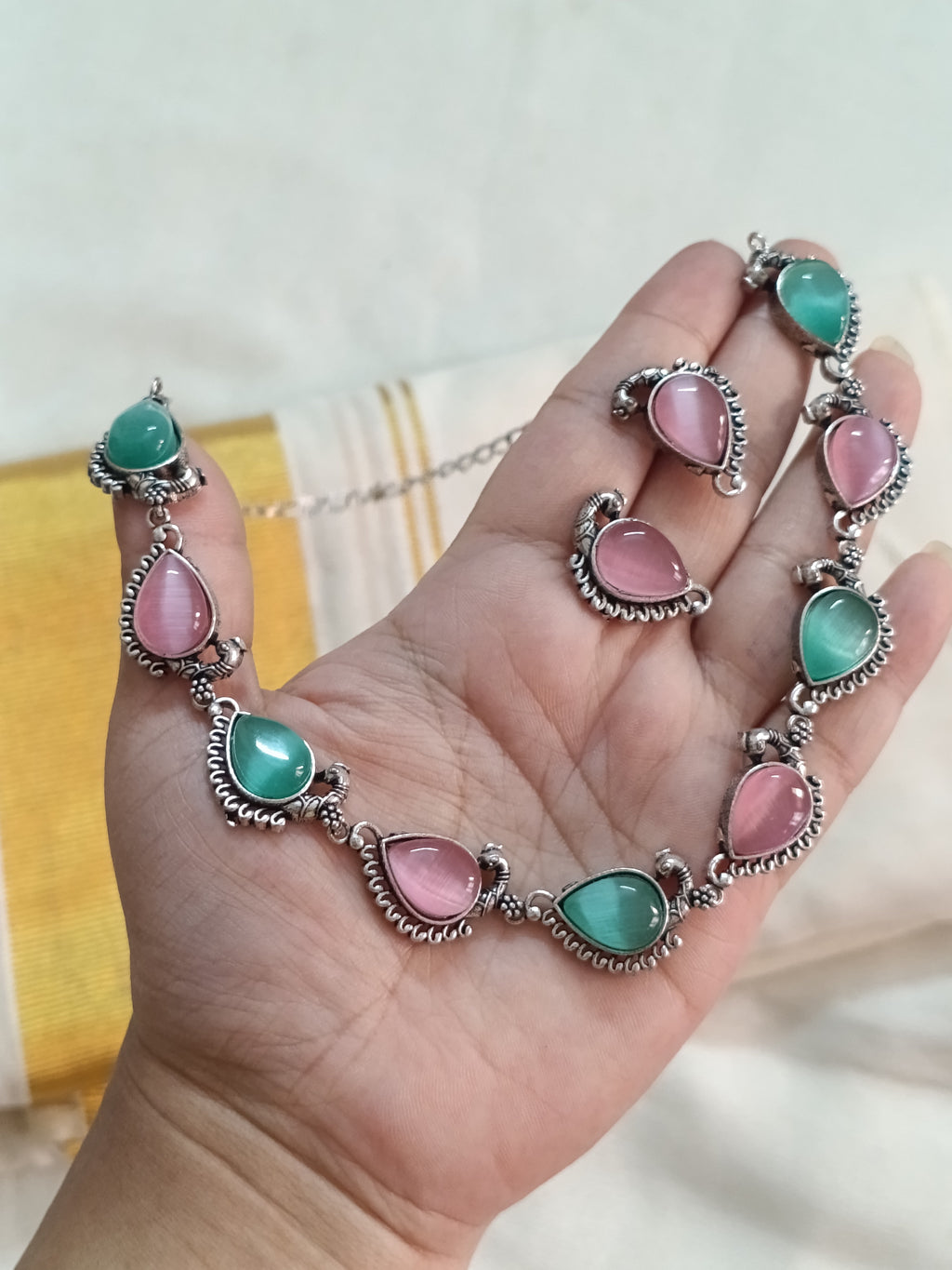 Black Metal Stone Necklace Set V01