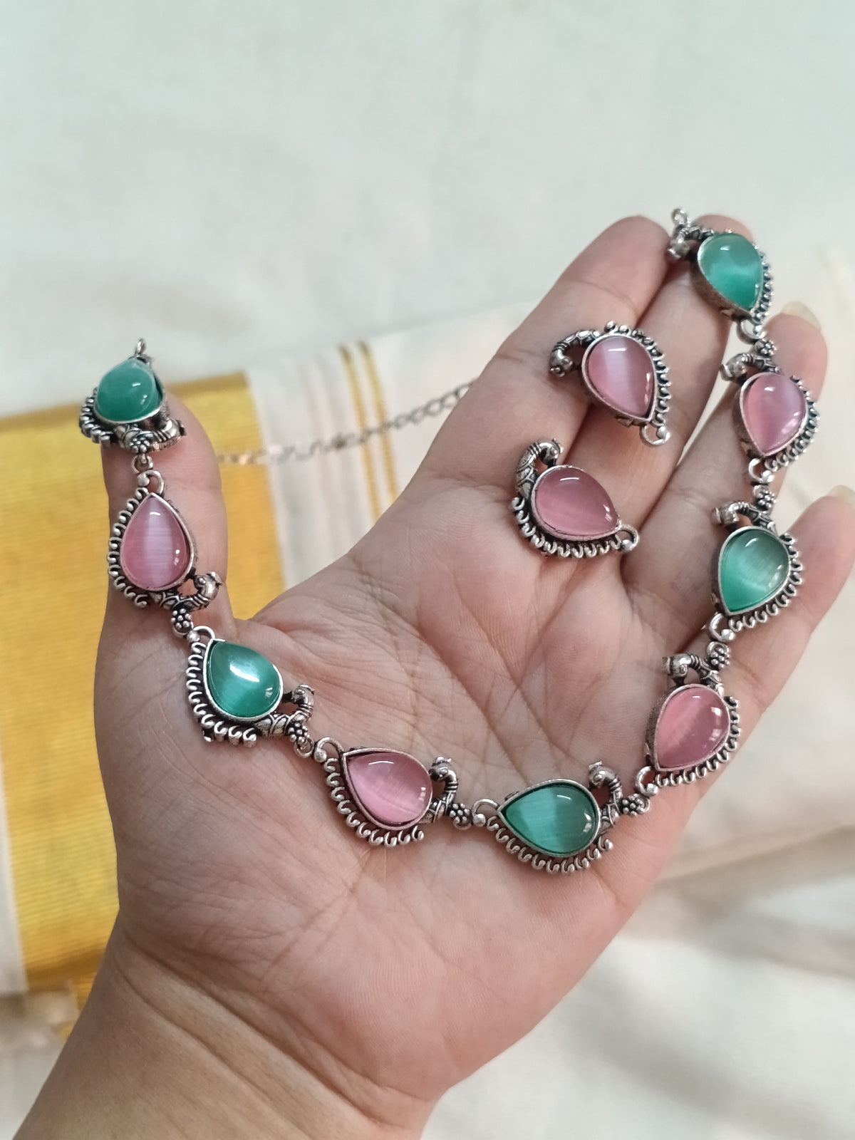 Black Metal Stone Necklace Set V01