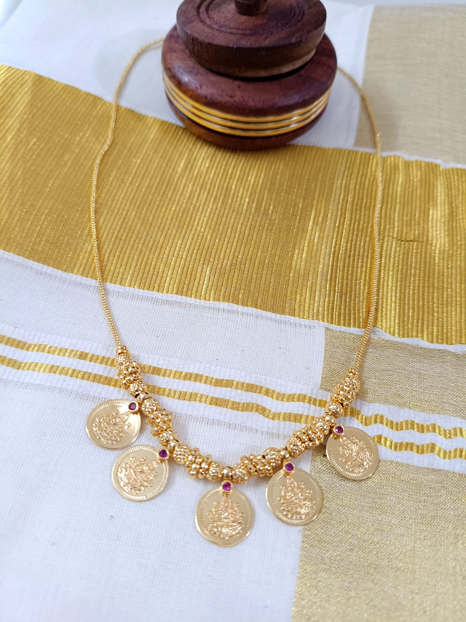 Micro Polish 5 Pendant Lakshmi Coin Necklace Set