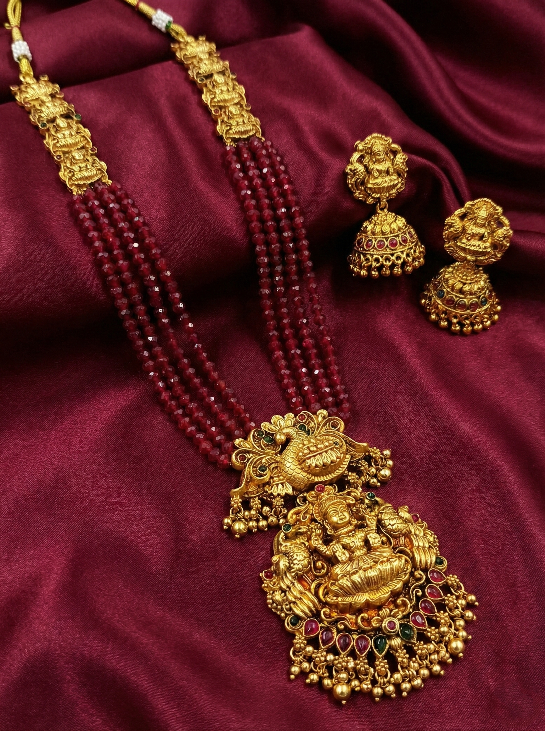 Lakshmi Mayura Bead Long Necklace Set