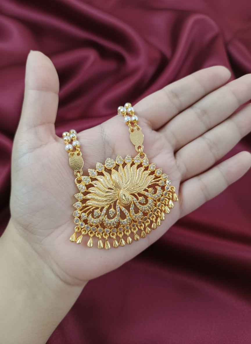 Micro Polish Non Idol AD Pendant Long Necklace Set