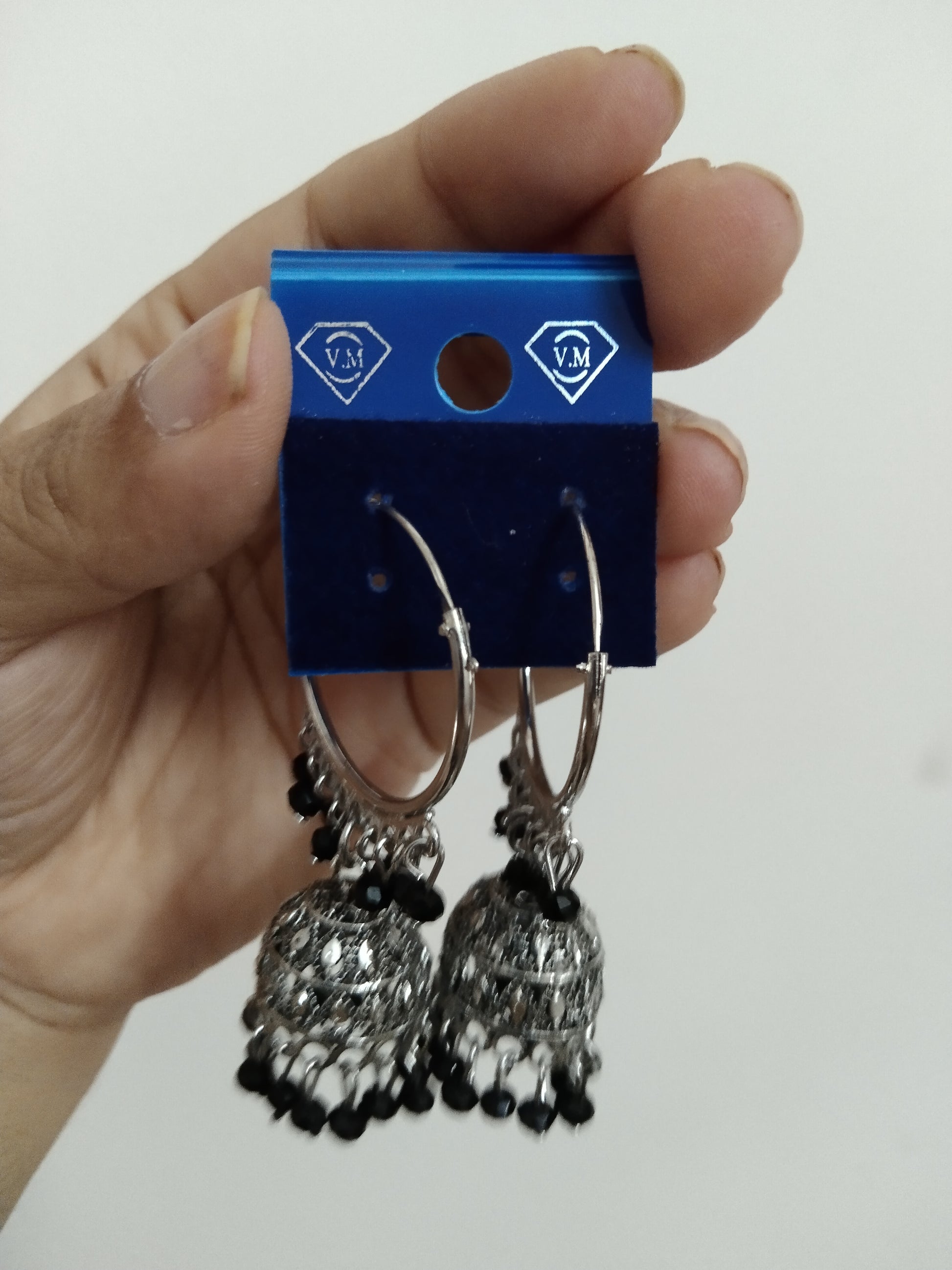 Black Metal Black beads Ring Jhumka Earring