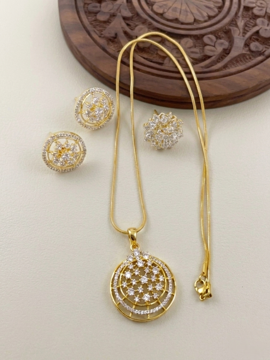 Diamond Replica Pendant Mid Long Necklace Set V2