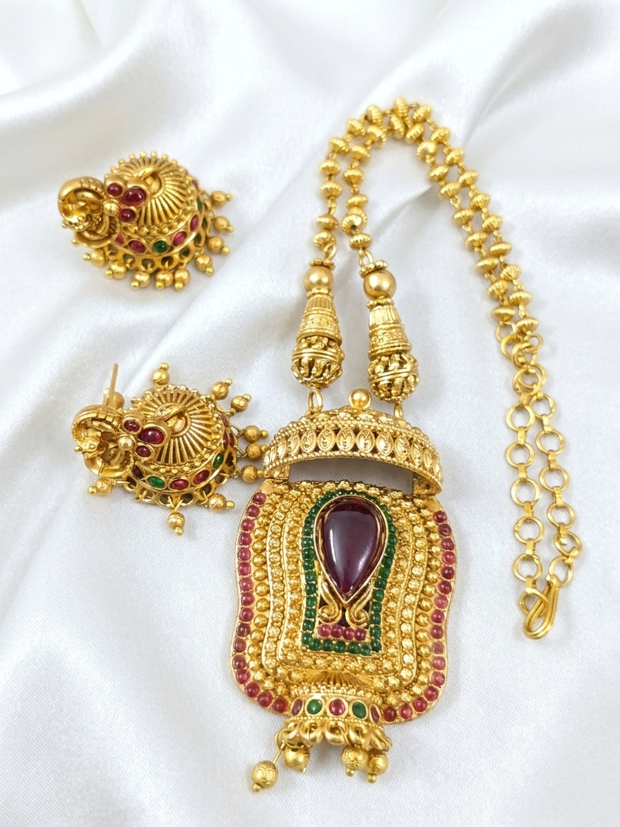 Matte Finish Mid Long Necklace Set V131