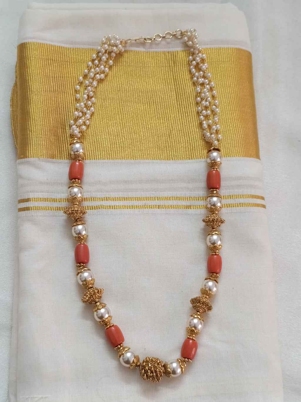 Coral Pearl Mid Long Necklace V240