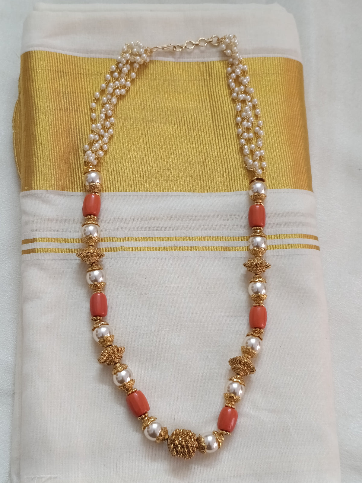 Coral Pearl Mid Long Necklace V240