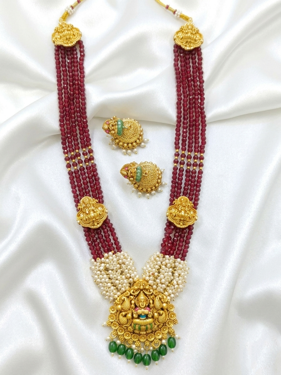 Royal Enamel Lakshmi Bead Long Necklace Set
