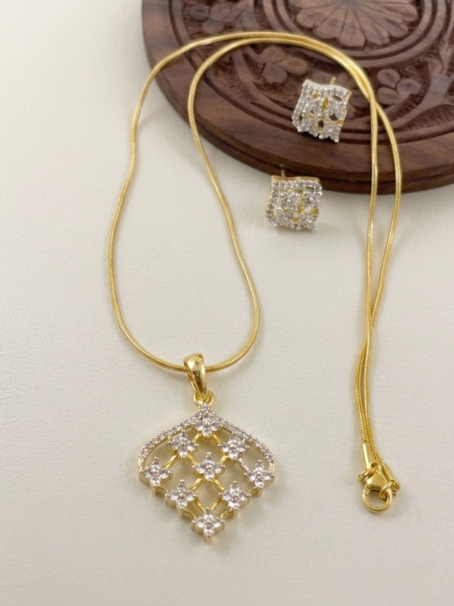 Diamond Replica Pendant Mid Long Necklace Set V3