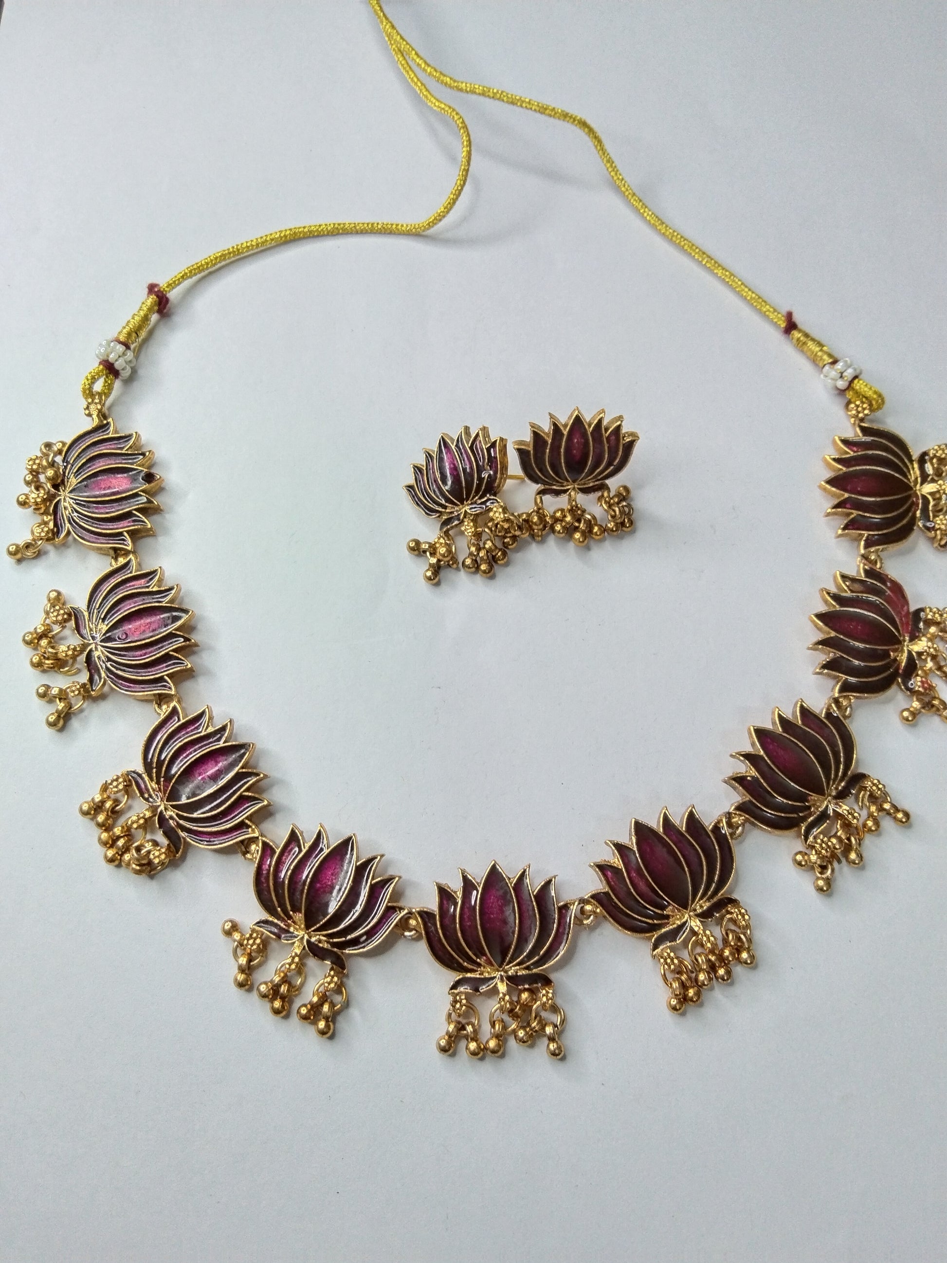 Lotus With Golden Beads Necklace V1