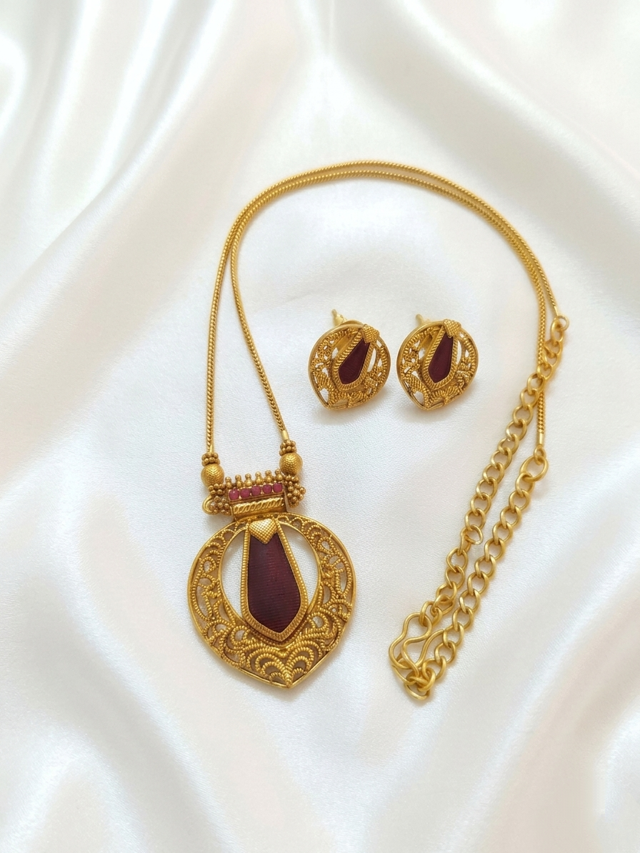 Low Budget Nagapadam Pendant Long Necklace Set