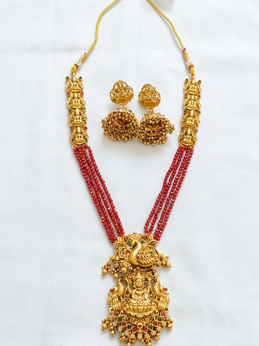 Mayoora Lakshmi Bead Long Necklace Set