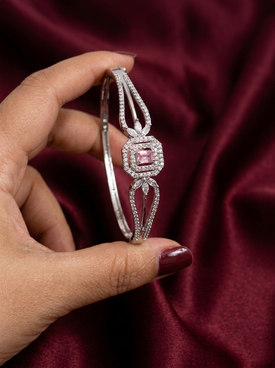 Rhodium Polish AD Open Bangle