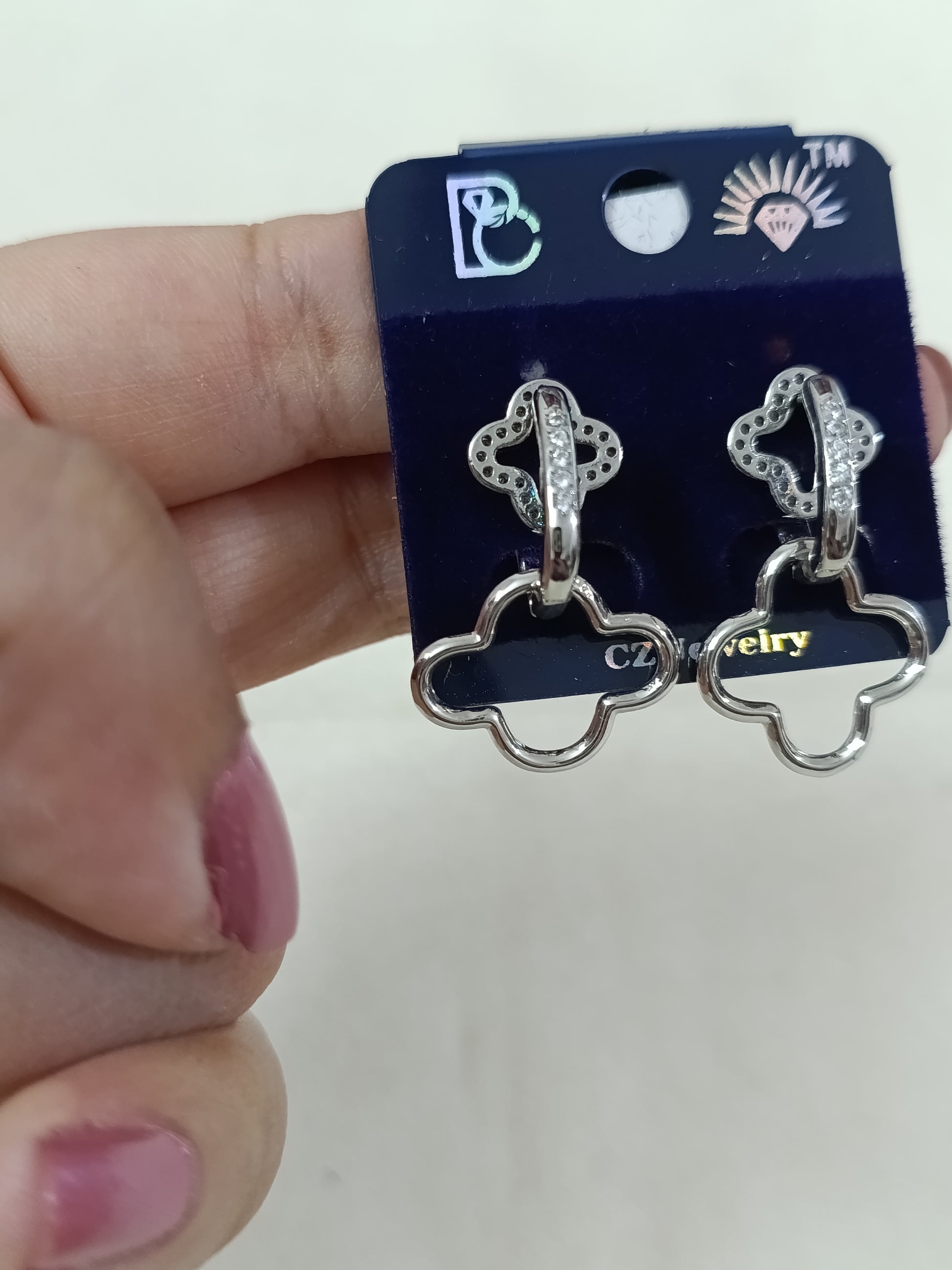 Rhodium Polish Clover Dangling Earring