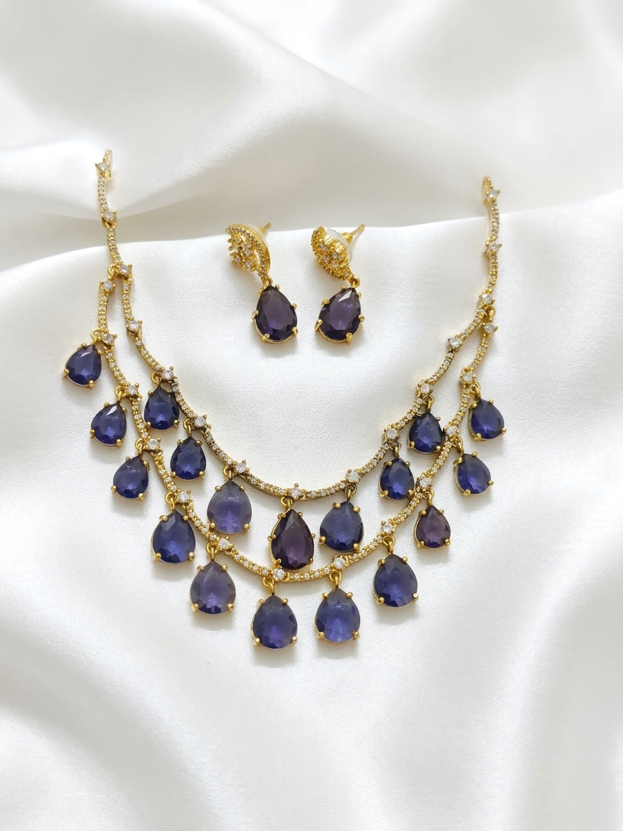 2 Line AD Petal Necklace Set