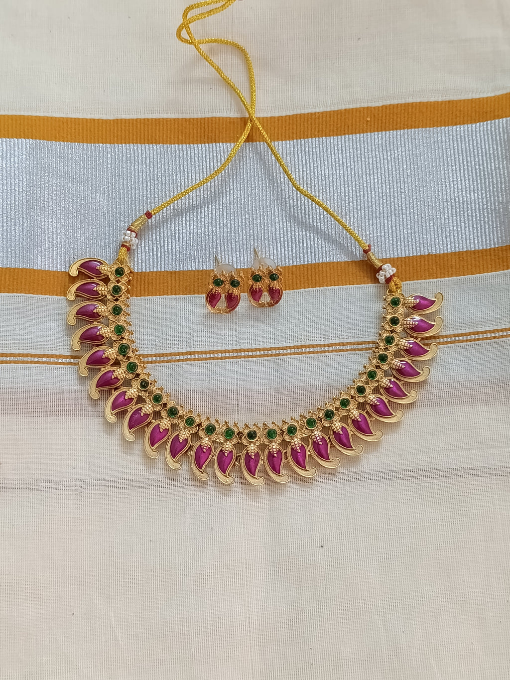 Matte Finish Palakka Mango Necklace Set