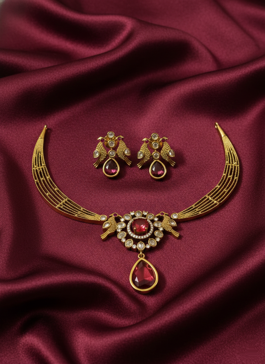 Matte Finish AD Hasli Necklace Set V4