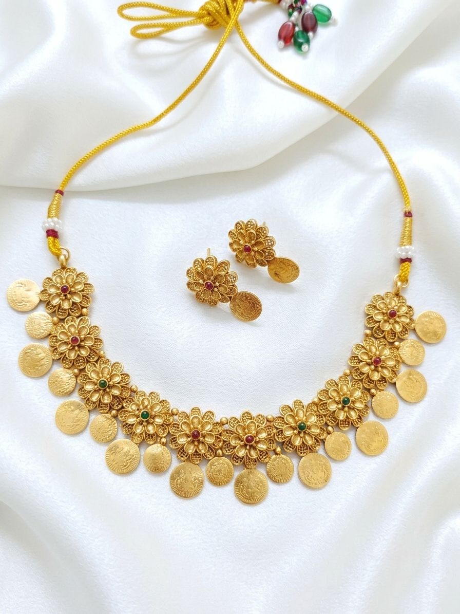 Coin Flower Necklace Set
