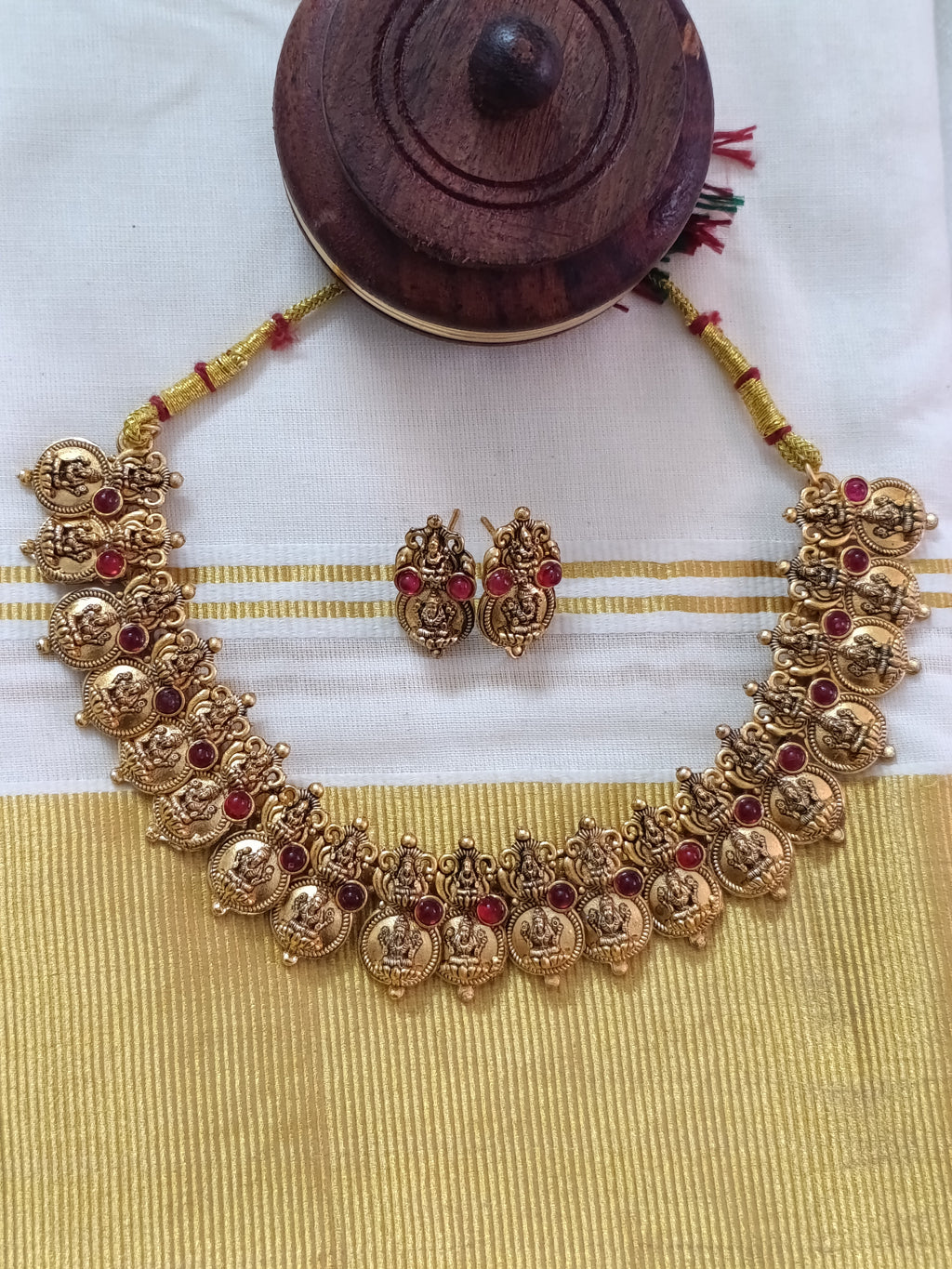 Matte Finish Budget Lakshmi Coin Necklace Set V2