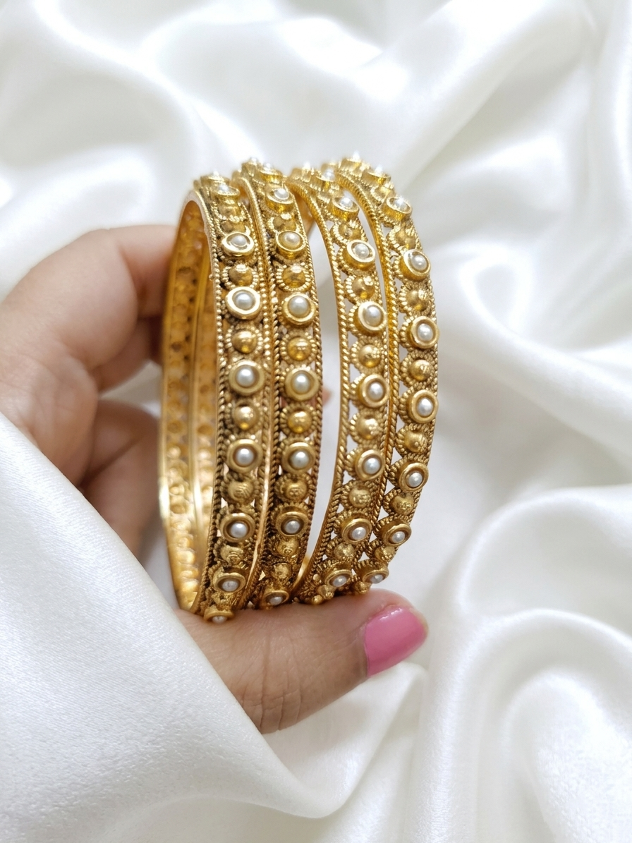 Non Idol Pearl Bangle Set of 4